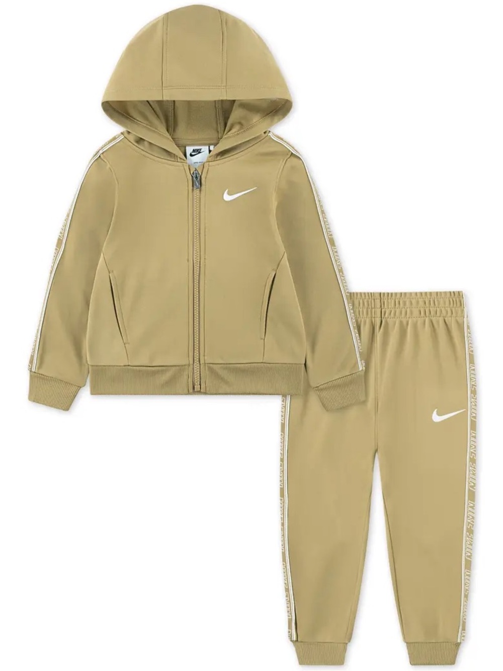 Nike Kids Khaki Hooded Tracksuit Set with White Swoosh